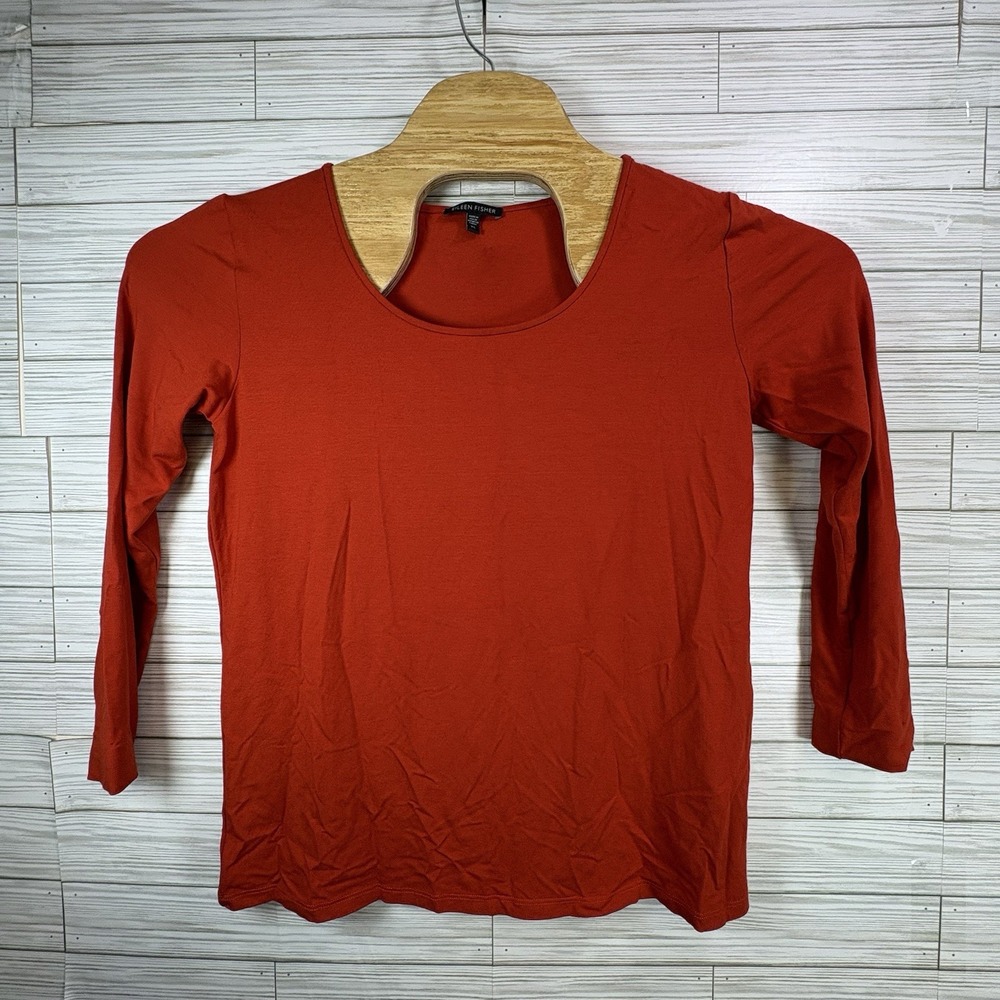 Eileen Fisher Shirt Women's Sz XL Orange Red  Scoop Neck Long Sleeve‎ Rayon